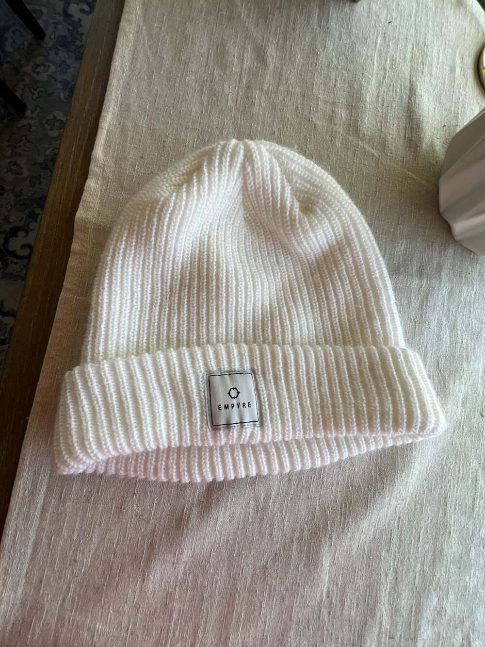 Empyre Clobber White Ribbed Knit Beanie